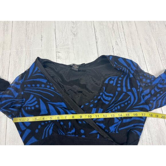 Silkland Womens Size Small Black & Blue Wrap Blouse 100% Silk - Picture 3 of 12